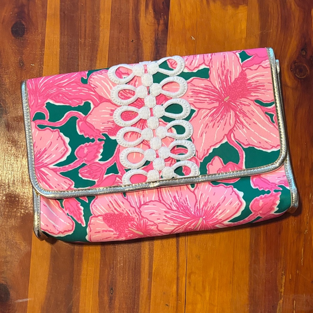 Lilly Pulitzer Pink and Green Floral Clutch